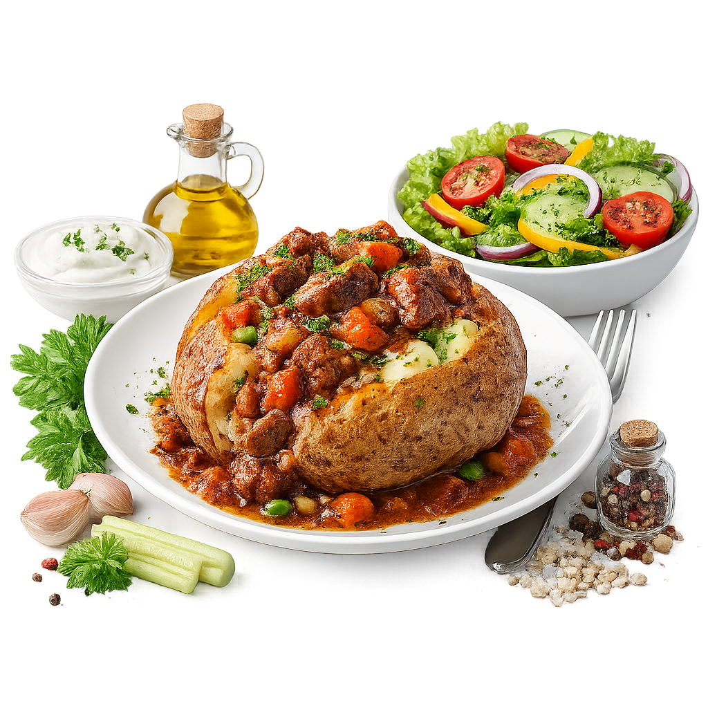 Beef Goulash Jacket Potato With Side Salad
