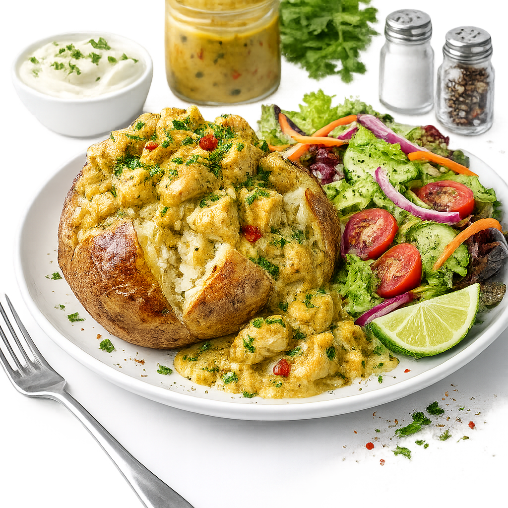 Chicken Curry Jacket Potato With Side Salad