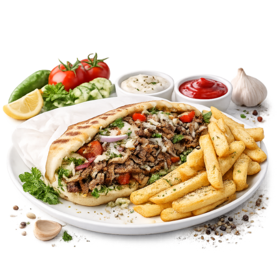 Beef Shawarma Sandwich And Fries