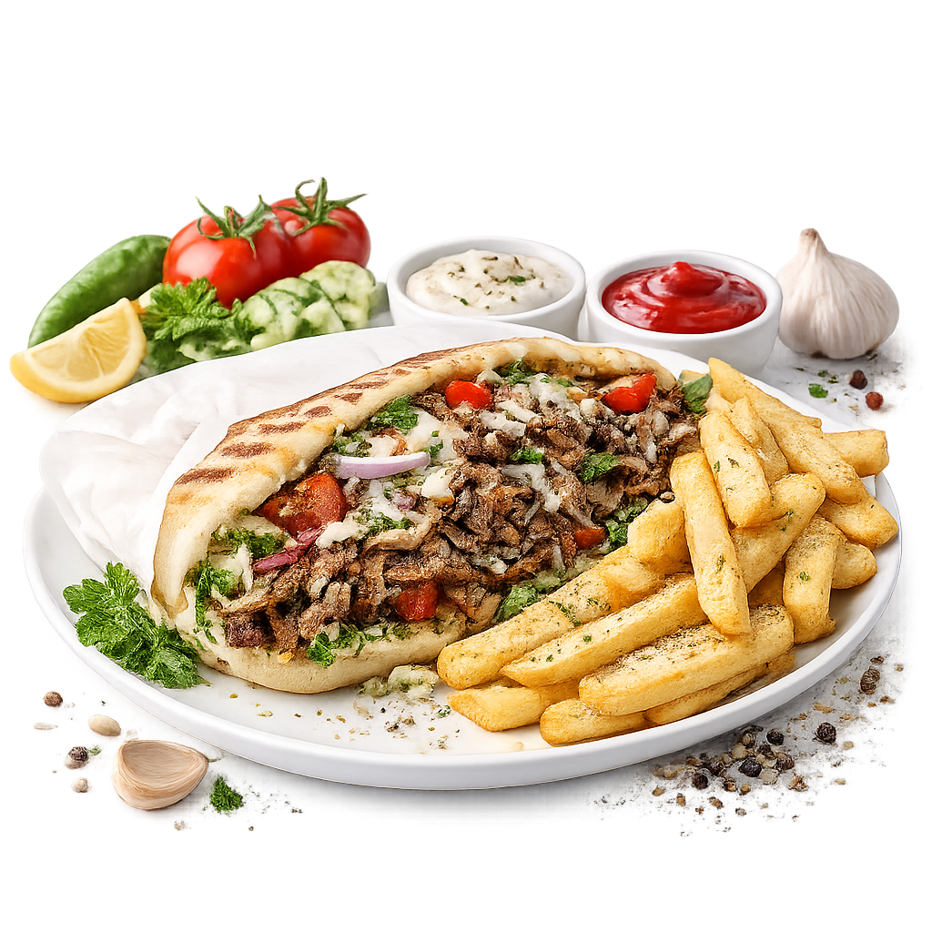 Beef Shawarma Sandwich And Fries
