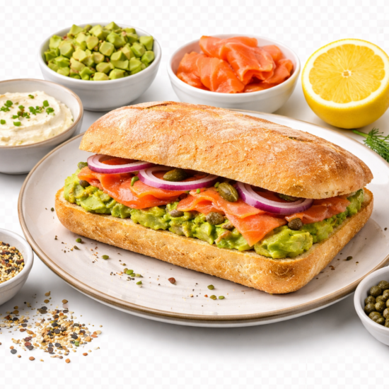 Smoked Salmon And Avacado Ciabatta Sandwich