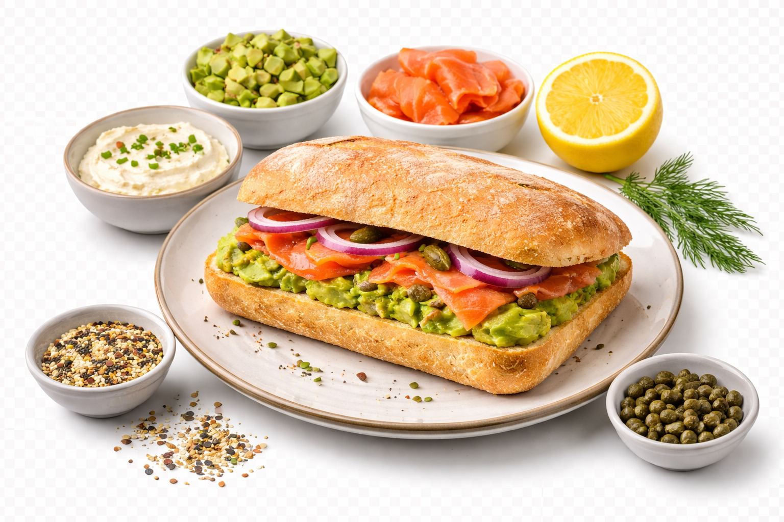 Smoked Salmon And Avacado Ciabatta Sandwich