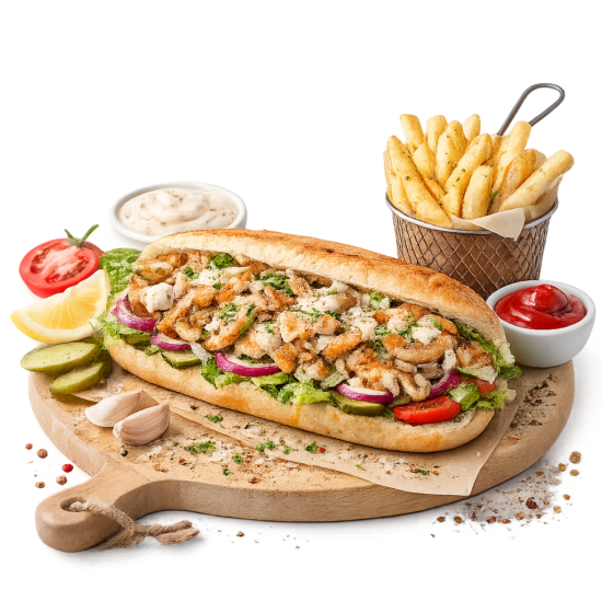 Chicken Shawarma Sandwich And Fries