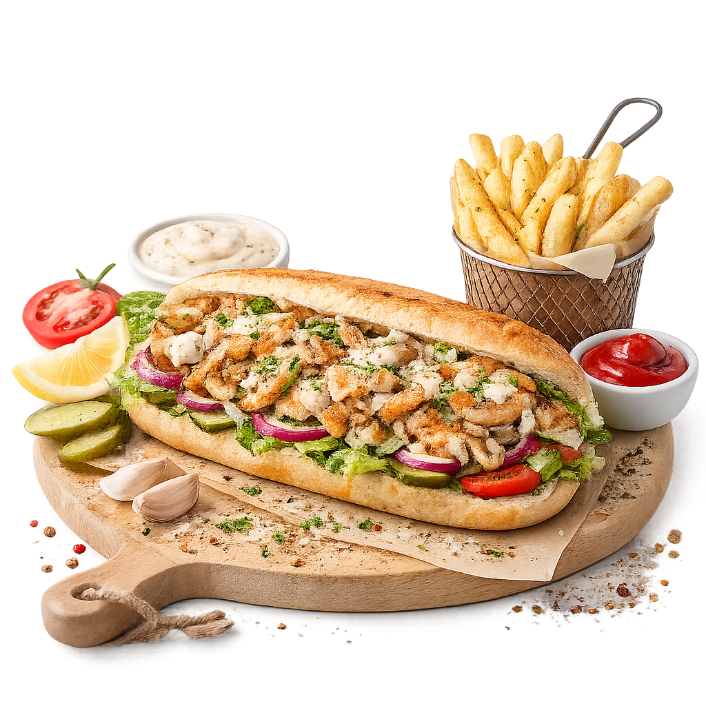 Chicken Shawarma Sandwich And Fries