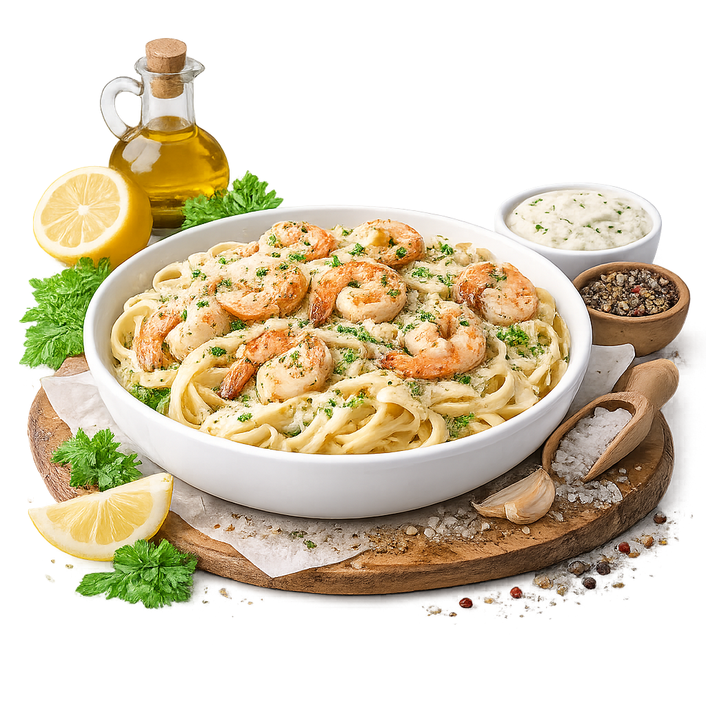 Shrimp Pasta In White Sauce